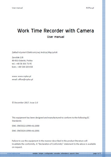 Work Time & Attendance Clock RCPlusNet User manual